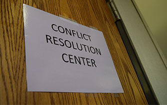 The conflict resolution center, managed by Jason Breeland, is located outside of the 9th grade office. This is the first year for the center.