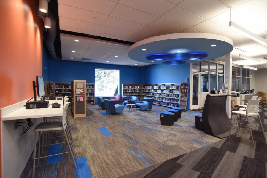 The new teen section at Thornhill library includes comfortable furniture, computer access, and space for students to study. Thornhill opens Feb. 13 after closing for renovation Jan. 6, 2018.	