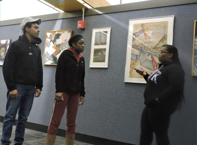 Sophomore Ashanti Dake, senior Javon Spearman, and senior Joya-Irene Huston practice their lines for the Black History Production. The production aims to reflect upon the past and celebrate the strides made throughout African American history. 