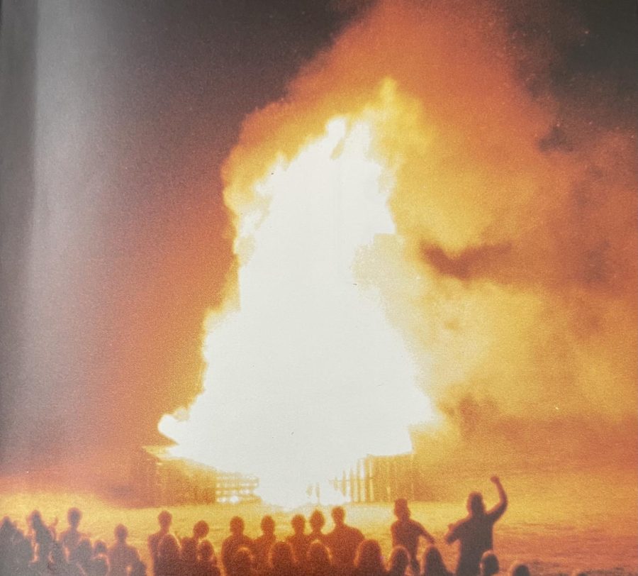 Up until 1989, Parkway North had the tradition of burning a giant bonfire out on the football field. However, the fire department considered it a fire hazard and the tradition stopped. Some of the bonfires, like this one from 1980, reached several stories high.