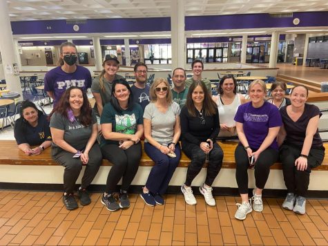 Teachers meet in the commons for the first Workout Wednesday. “The first few Wednesdays we had walks, runs and bodyweight circuit training, and we’re planning on doing some kickball practice for the kickball tournament as well as some yoga and some pickleball,” said Samardzic.