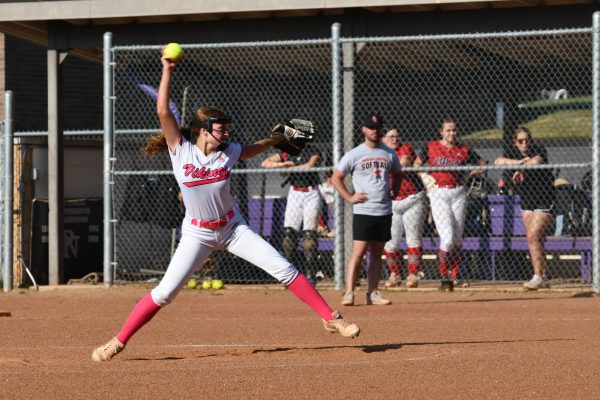Senior Kendall Klepacki throws a strike, missed by the Colt’s batter. “I like to play in the moment rather than think about losing or winning because it’s the mindset in the moment that affects how I do right then,” Klepacki said.
