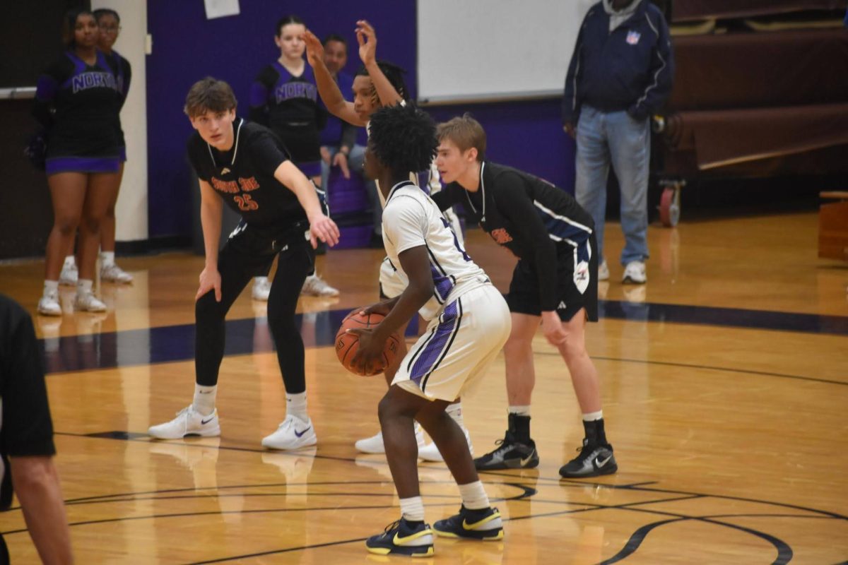 Senior Christian Dake takes some free throws at the end of the game to put North into a two point lead in the final seconds of the game, when shooting the  free throws. “I think about my routine, which I've been doing daily for years, and having confidence that my muscle memory will lead to a make. The game against Parkway South went well because we came out with a win as a team. I wouldn't change anything about this game because the most important result happened which was winning,” Dake said.