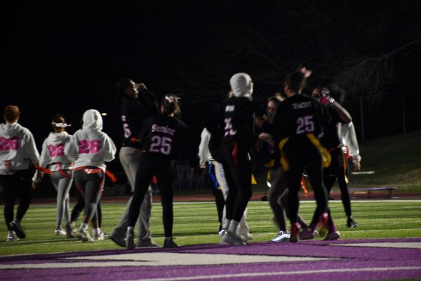 After scoring a touchdown, the seniors celebrate on the field. After losing last year as juniors, the seniors looked to redeem themselves this year.