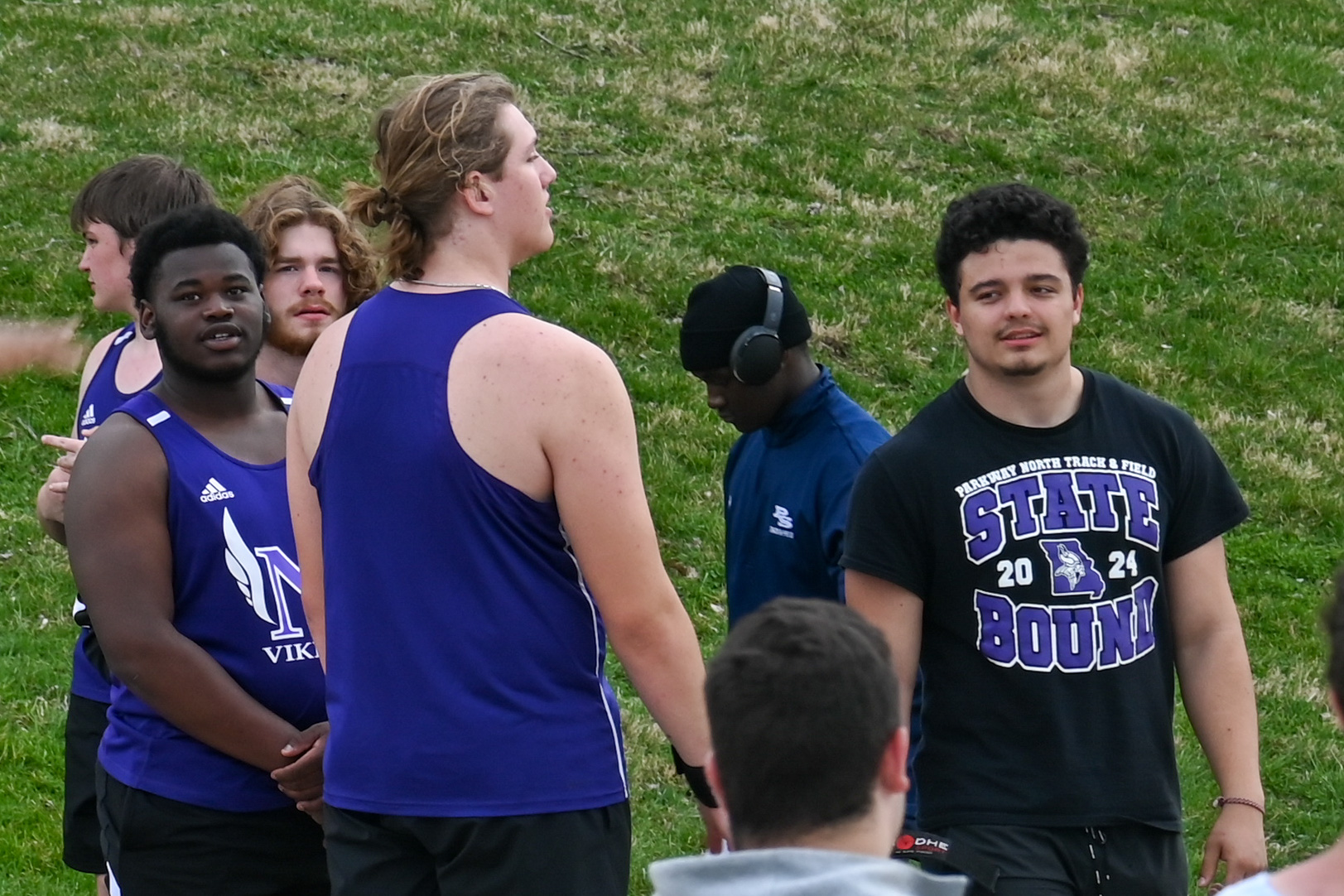 Paul and Goldman wait on the side of the throwing circle to compete at the March 28 meet. Both Goldman and Paul are ranked in the top five for discus throwing in Missouri state class 4.