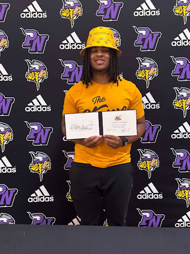 Baseball player Cameron Frierson commits to Harris-Stowe University. His community comes to congratulate him and thank him for the years he has spent with the Parkway North baseball team at a signing ceremony.